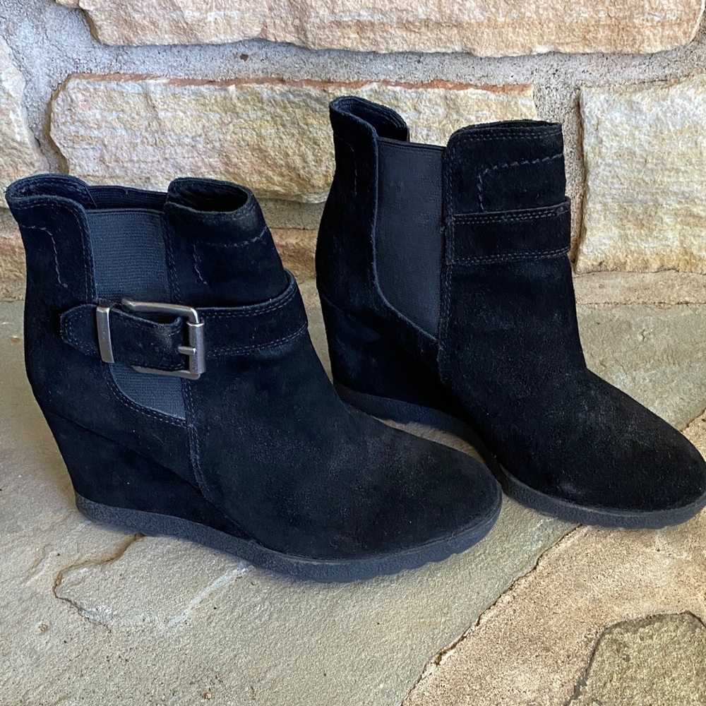 Vince Camuto Black Suede Ankle Booties with Buckle